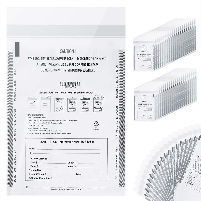 Isink Bank deposit bags plastic Money bag for cash Bank bag Cash register bags 9 x 12 Inch (White  100 Pack) - Image 1